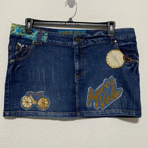 Apres Velo Denim Skirt Bicycle Patchwork Mini Low Rise Bicycle Size 12